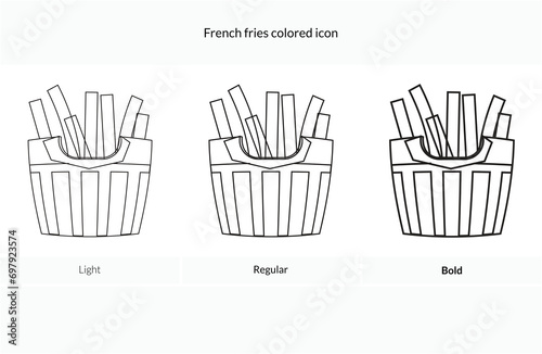 French fries colored line icon. Light Regular And Bold style design isolated on white background.
