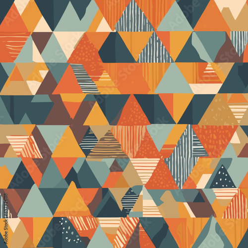 seamless pattern for kids, geometric shapes, clean lines, warm colors.