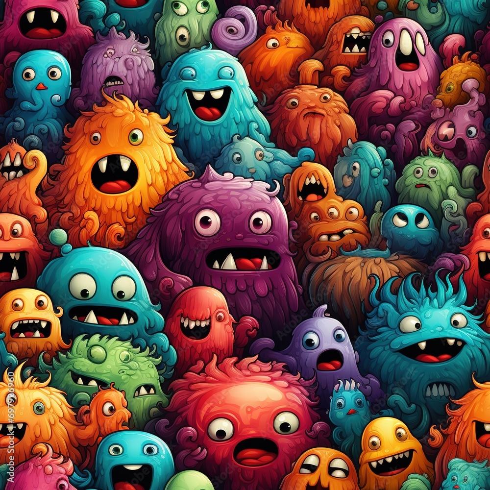Seamless pattern with funny cartoon monsters Seamless pattern with funny cartoon monsters