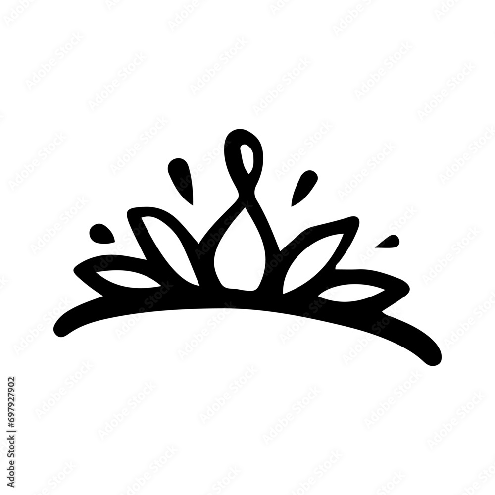 Obraz premium Crown Icon in Hand Drawn Doodle style isolated on white background. King crown sketches, majestic tiara, king and queen royal diadems vector. Line art prince and princess luxurious head accessories.
