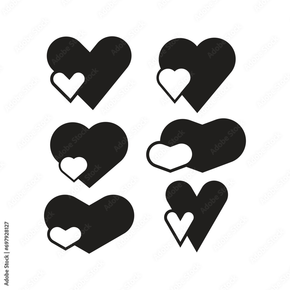 Heart icon set in flat style with background. Heart icon set in flat style with background.