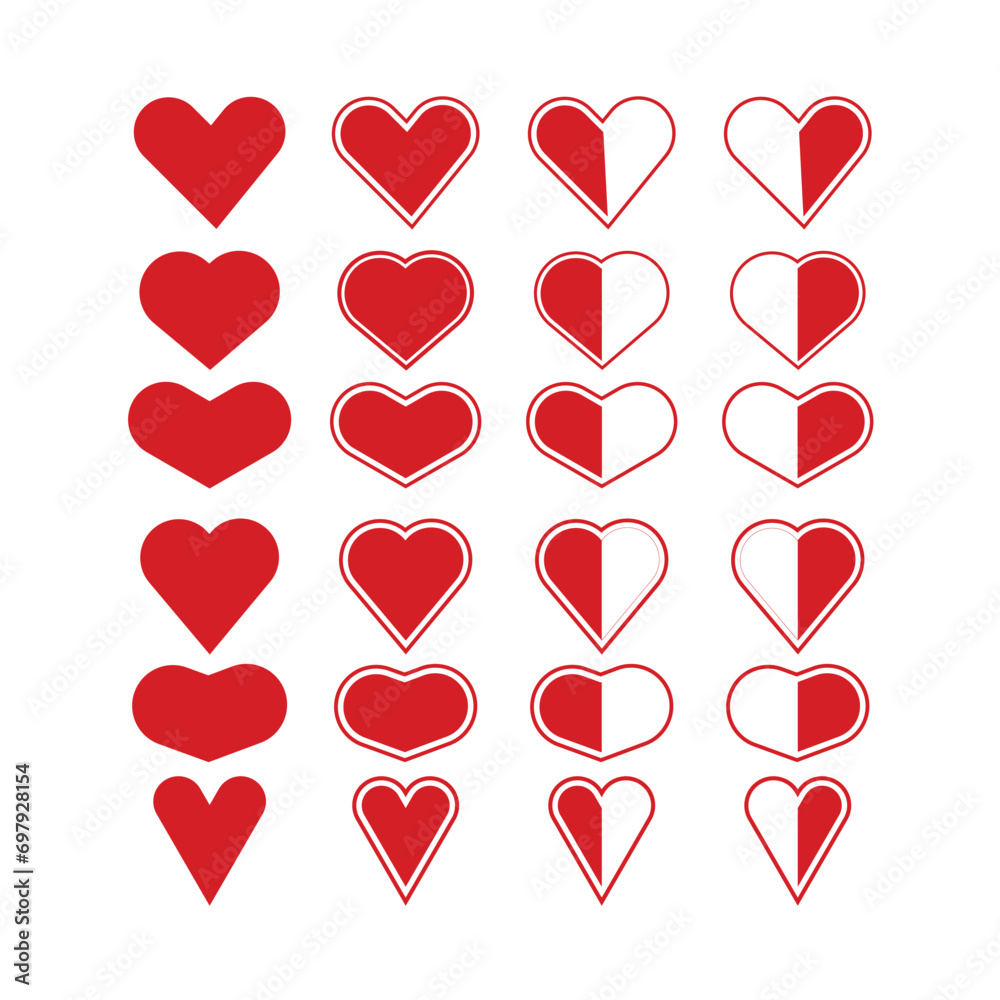 Love icon set, in flat style with background.