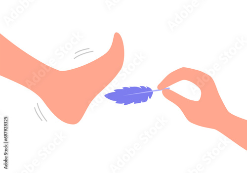 Feather foot tickle in flat design on white background.
