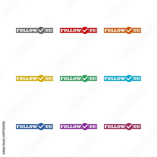 Follow us banner icon isolated on white background. Set icons colorful