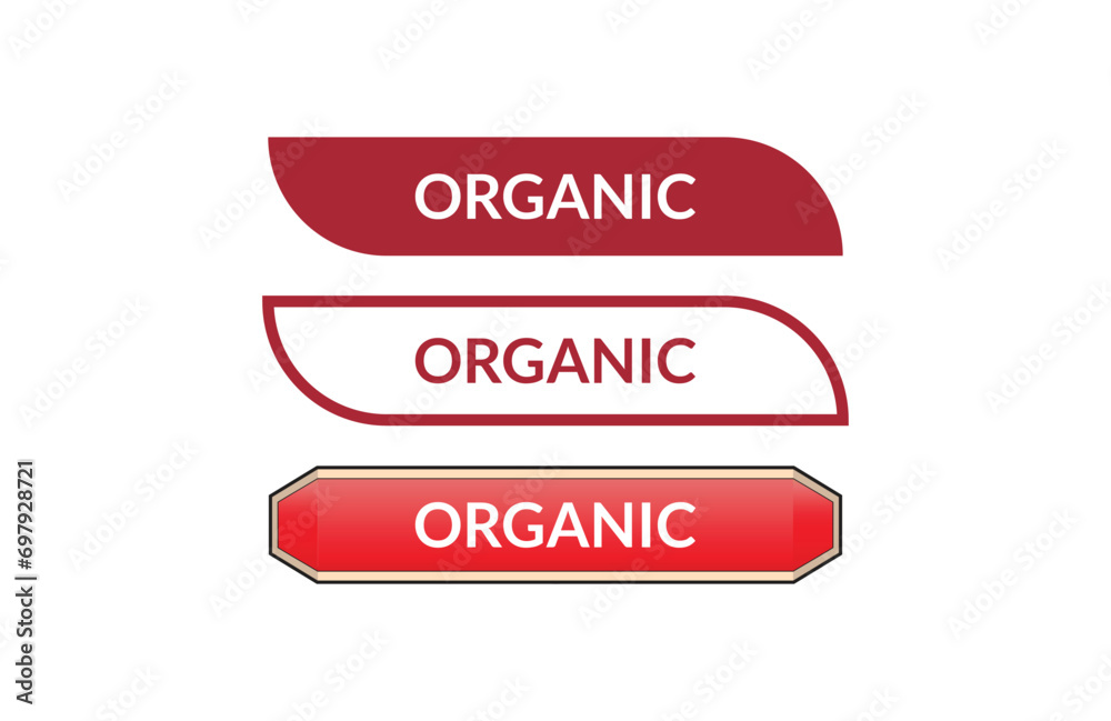 Organic red ribbon label banner set. Open available now sign or Organic tag. Organic red ribbon label banner set. Open available now sign or Organic tag.