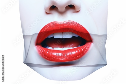 Beauty in Close-Up. Woman's Vibrant Red Lips Collage art Concept