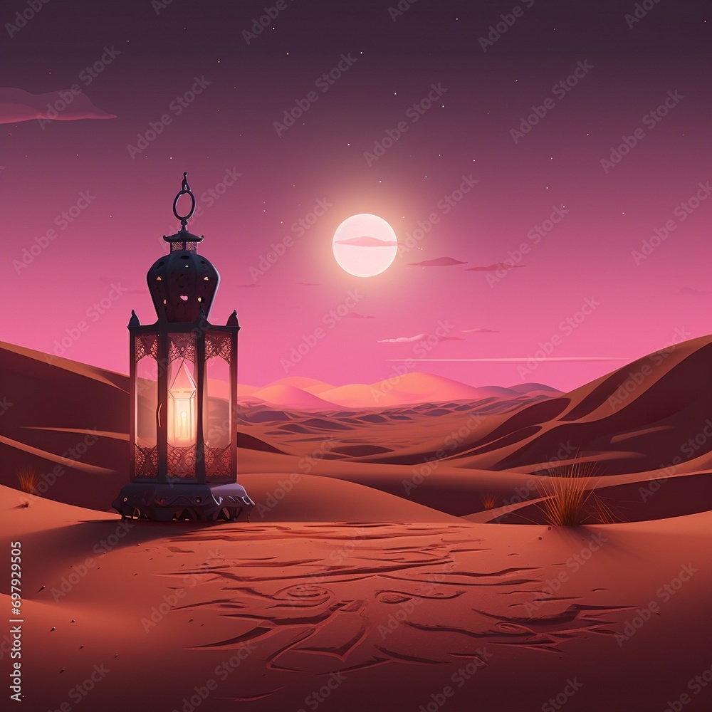 Lantern in the desert at night. Vector illustration. Ramadan Kareem. Lantern in the desert at night. Vector illustration. Ramadan Kareem.