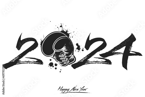 Happy New Year 2024 and boxing glove photo