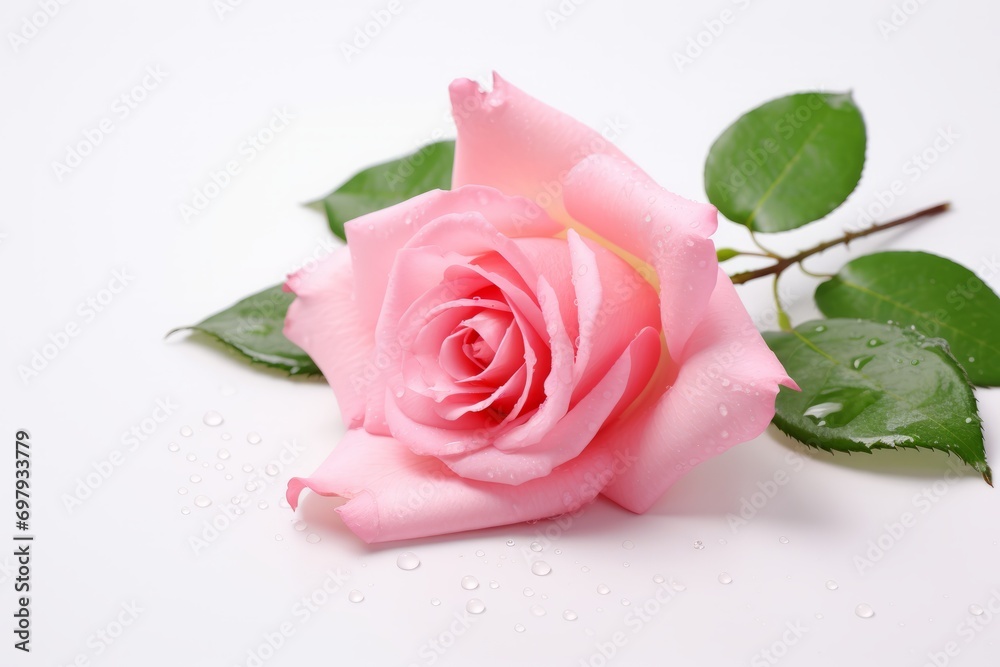 Fototapeta premium A Single Pink Rose With Water Droplets on It