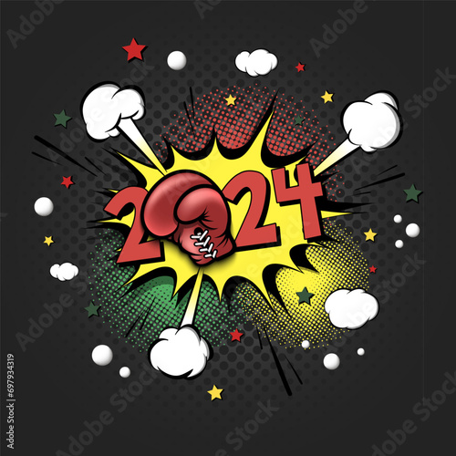 Happy New Year 2024 and boxing glove