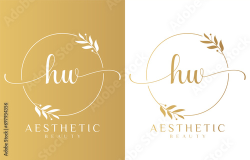Letter HW Beauty Logo with Flourish Ornament