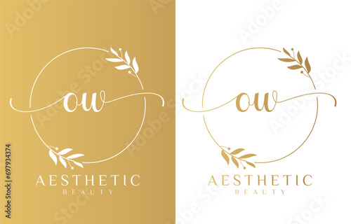 Letter OW Beauty Logo with Flourish Ornament