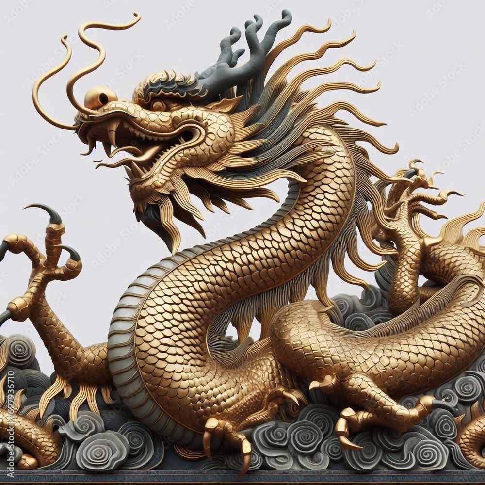 Obraz premium Golden Dragon decoration on white background