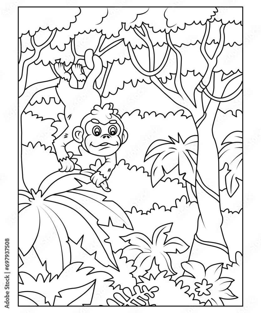 monkey coloring page for kids Stock Vector | Adobe Stock