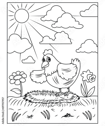 hen coloring page for kids
