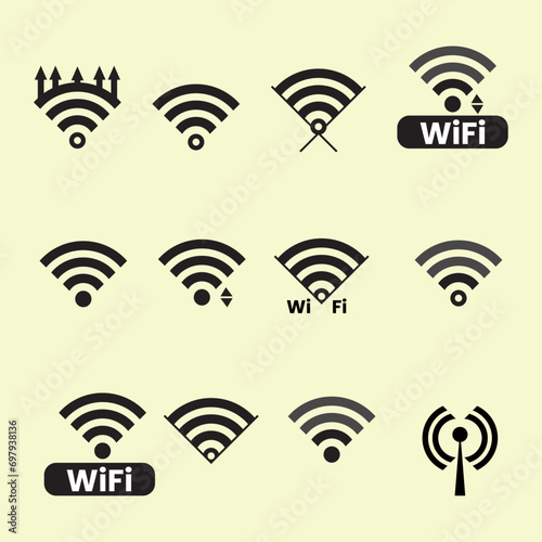Wireless network Wifi icons vector set Black wifi signal vector collection Collection of Internet connection signal icon