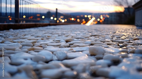 Hail Storm Winter Ledge with Marble Tile at Nightfall