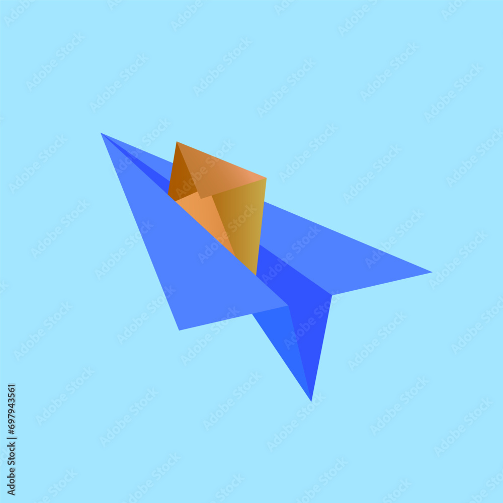Mail envelope in paper plane origami flying and notification message. Mail envelope in paper plane origami flying and notification message.