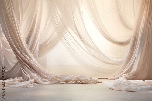Whispers of Elegance: A White Dreamy Sheer Curtain Backdrop for Maternity and Wedding Bliss in a Luminous Room, purity, elegance, and tranquility, capturing the themes of maternity and wedding photo photo