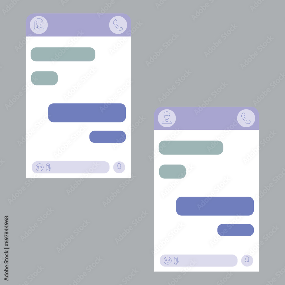 Chatbot or messenger dialog boxes with empty text fields. Flat design for customer support. Chatbot or messenger dialog boxes with empty text fields. Flat design for customer support.