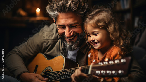 Parents playing guitare with their kids