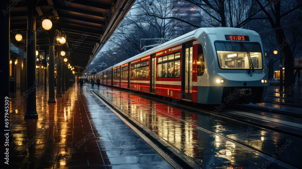 Naklejka premium train station at night