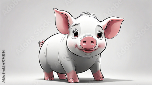 black and white outline art for kids coloring book page on a Colored pig Coloring pages for kids, clean line art photo