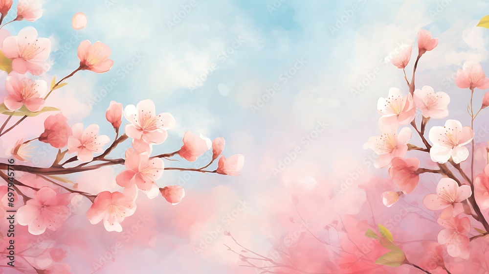 Spring background watercolor illustration soft and pastel color use for invitation or banner AI Image Generative - obrazy, fototapety, plakaty 