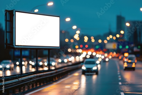 Blank Template for Billboard Mock-Up Designs, Interstate Highway Advertisement Bill Board Template photo
