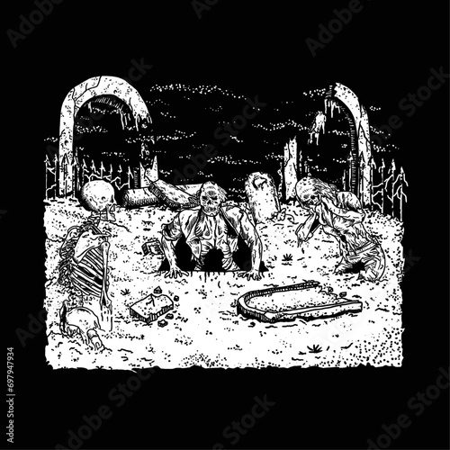 hand drawn zombies death metal illustration