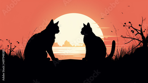 illustration silhouette cat background. Generative AI