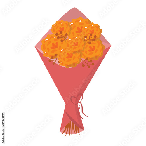 A bouquet of orange flowers. A birthday gift. Romantic flowers. Flat vector illustration.