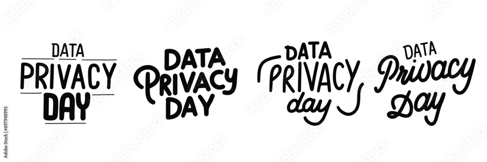 Collection of Data Privacy Day inscription banner. Handwriting text banners set Data Privacy Day lettering. Hand drawn vector art.