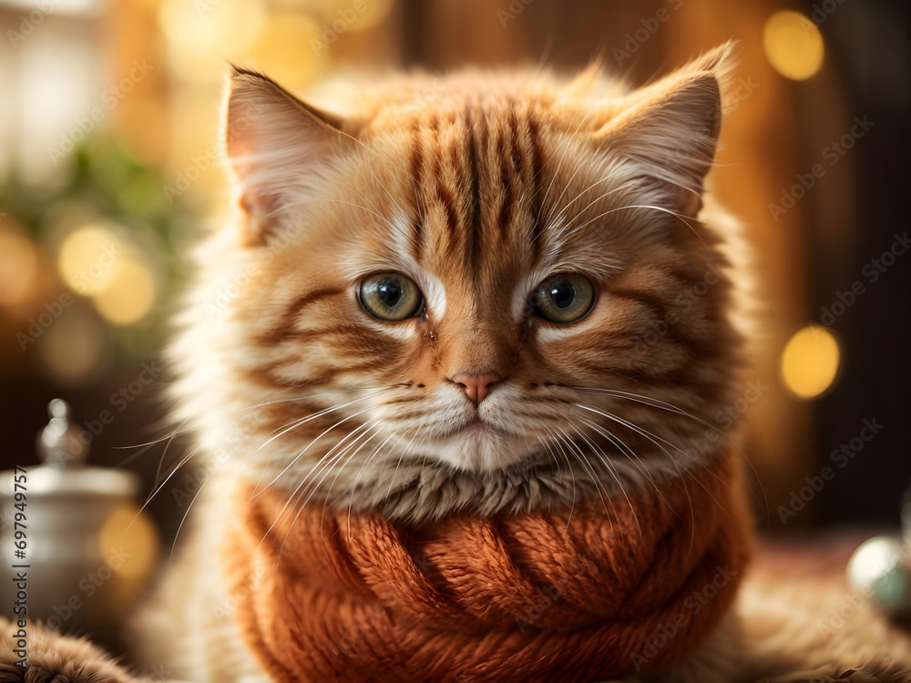 Fototapeta premium Cute and adorable cat lying and staring at camera