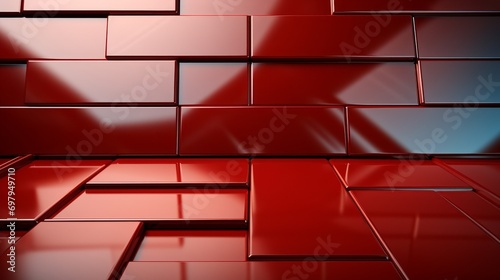 A striking wall of vibrant red tiles captures the essence of modern architecture, illuminated by soft indoor light and evoking a sense of abstract beauty