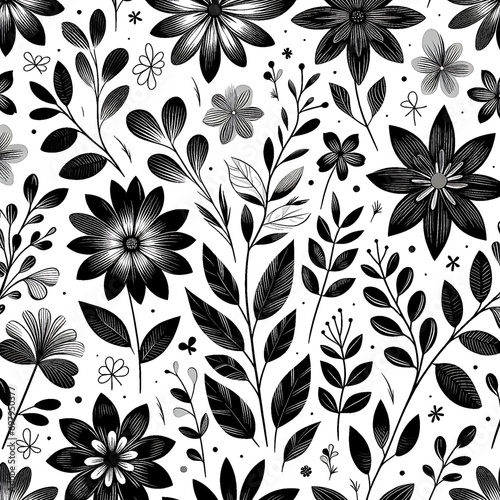 Black Flower Seamless pattern Background Wallpaper