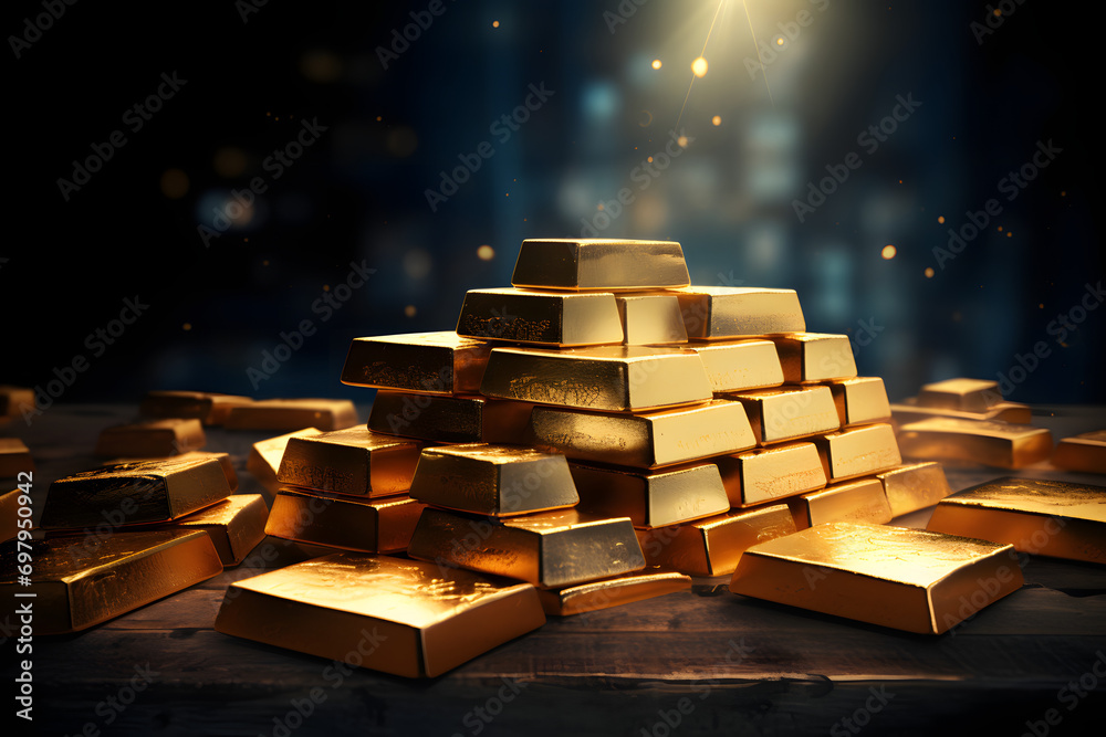 Wealth and Prosperity: Pile of Gold Bars with Luminous Backdrop Wealth and Prosperity: Pile of Gold Bars with Luminous Backdrop