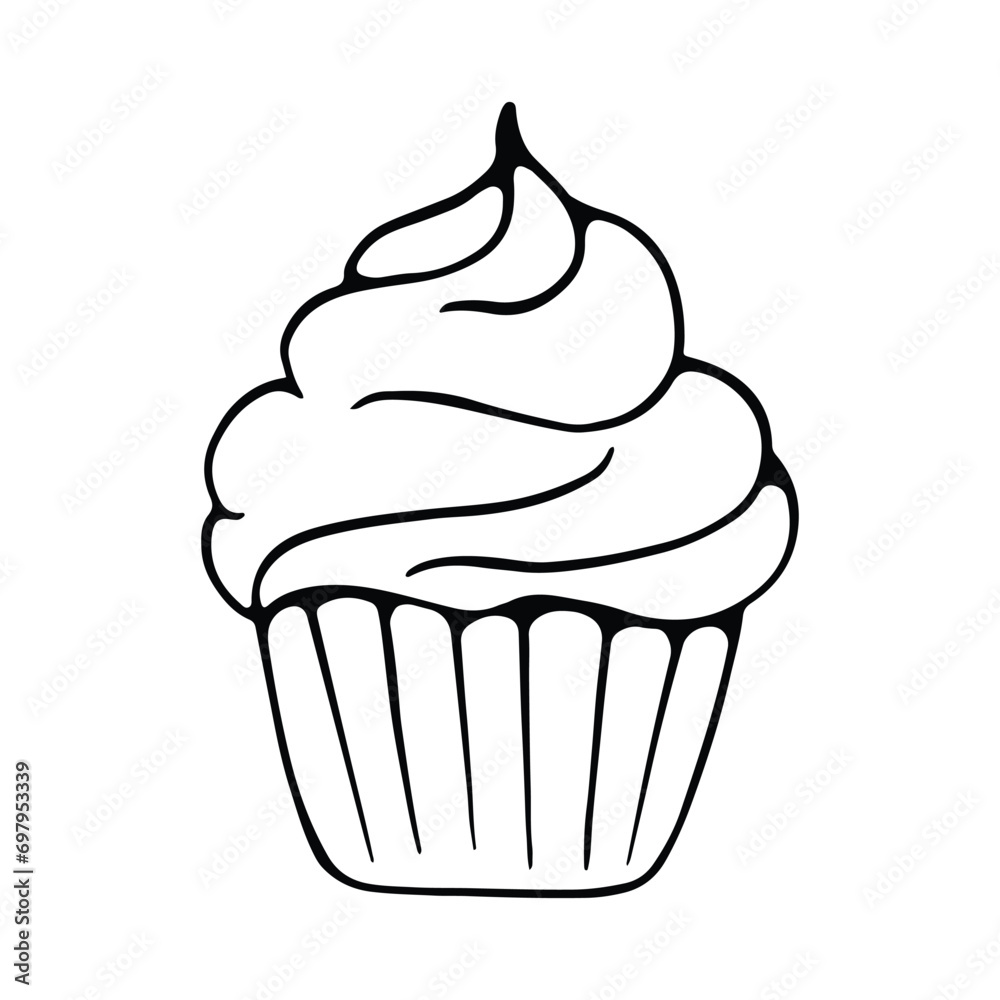 Cupcake Silhouette Design. Cupcake Cartoon Illustration In Black Color Cupcake Silhouette Design. Cupcake Cartoon Illustration In Black Color