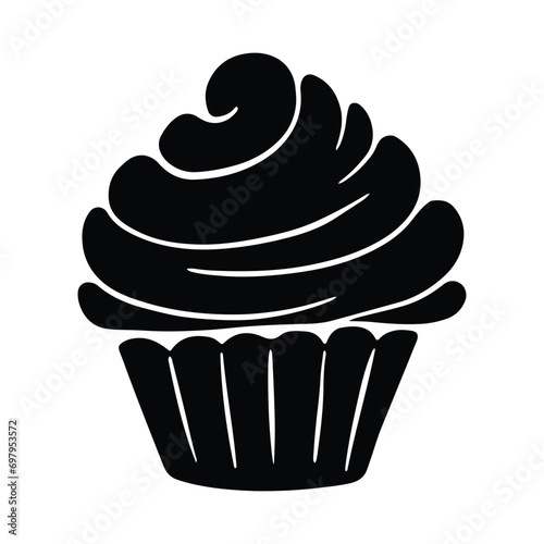 Cupcake Silhouette Design. Cupcake Cartoon Illustration In Black Color