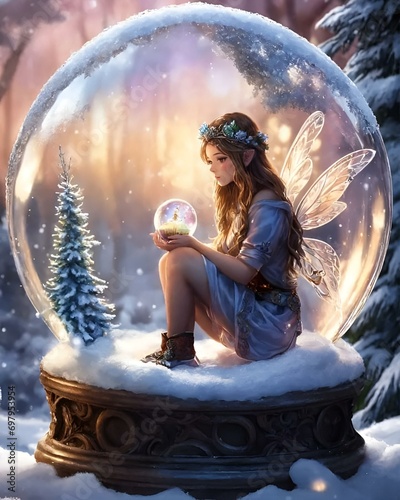 Girl in the snow.A little girl holding a snow globe.