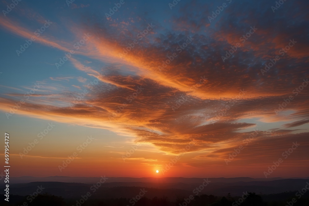 Abstract gradient sunrise in the sky with blue and orange natural background