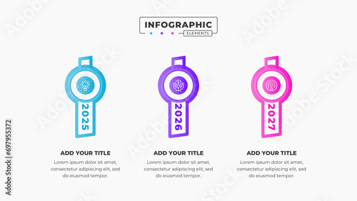 Vector timeline infographic design template with 3 steps or options