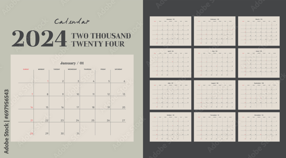 2024 Minimal Monthly Wall Calendar Poster 2024 Minimal Monthly Wall Calendar Poster