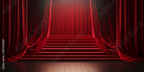 Magic theater stage red curtains Show Spotlight,, Empty theater with red curtains and wooden floor. Stage scene with light