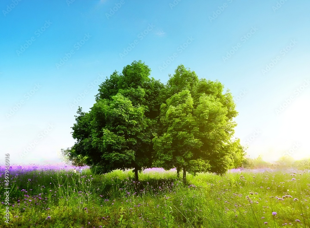 Obraz premium Twin Trees in the Field