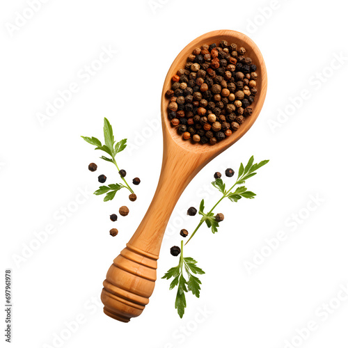 Wooden spoon with pepper  isolated on transparent background Generative AI	