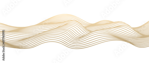 Vector abstract line art wavy flowing dynamic gold isolated on transparent background in concept luxury, wave, wind, ocean