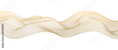 Vector abstract line art wavy flowing dynamic gold isolated on transparent background in concept luxury, wave, wind, ocean
