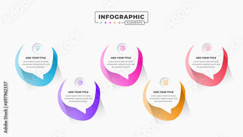 Vector presentation speech bubble infographic design template with 5 steps or options