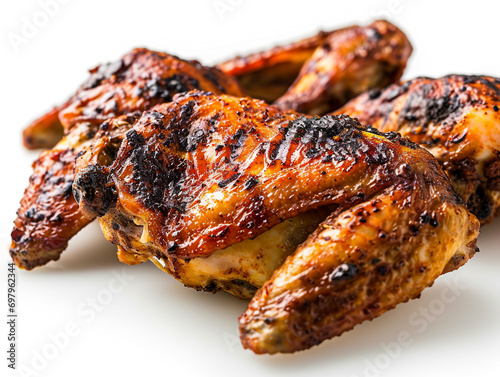 Roasted chicken with piri piri seasoning isolated on a white background. Whole chicken. 